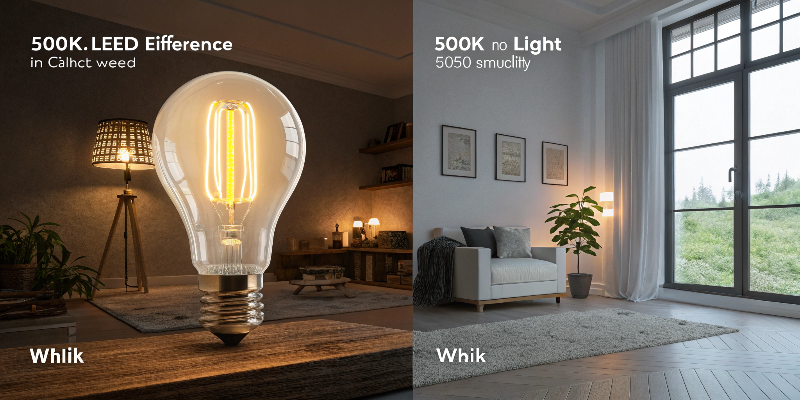 LED Bulb Lighting LED filament bulb illuminating a cozy living room, warm lighting effect