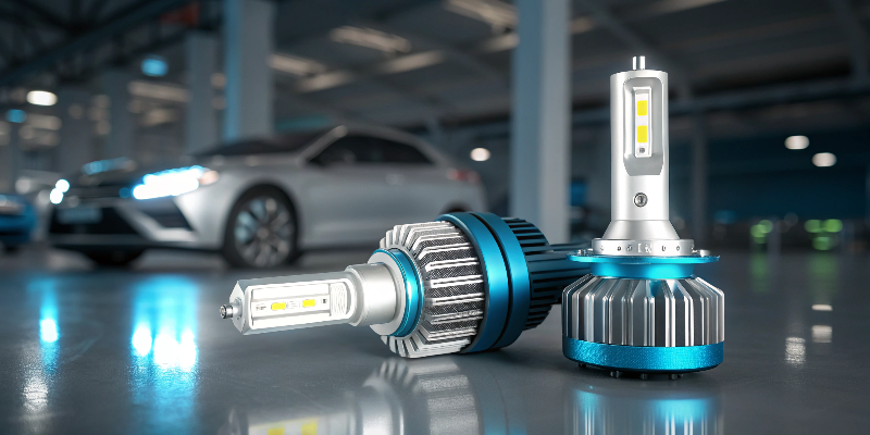 LED headlight bulbs LED car headlight bulbs in a modern garage