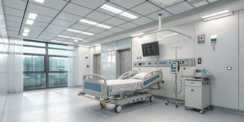 Hospital Lighting Modern hospital room with medical bed and equipment