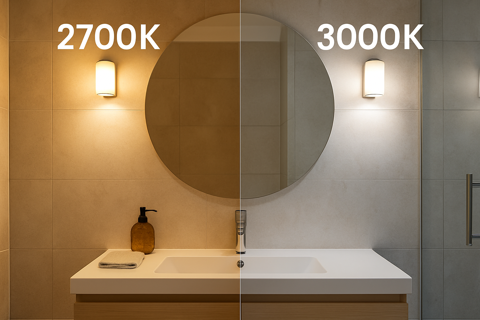 2700K vs 3000K bulb simulation in bathroom