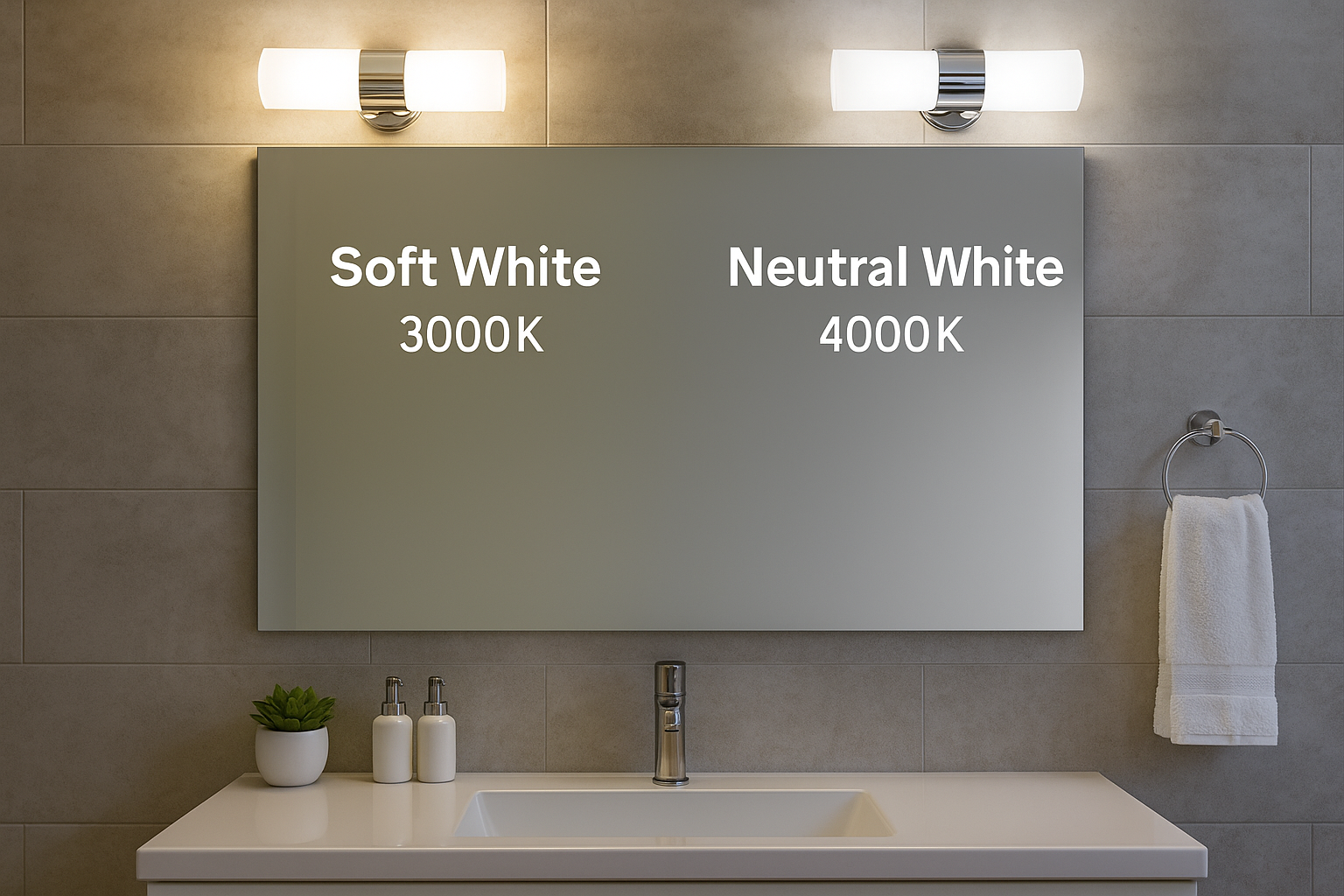 Comparison of color temperature effects in bathroom mirrors