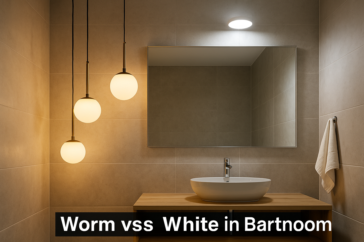 Layered warm and white lights in bathroom
