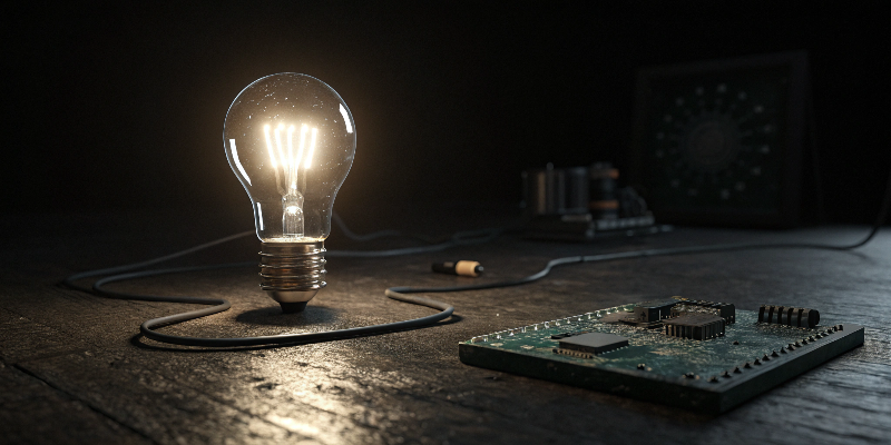 Filament bulb connected to circuit board