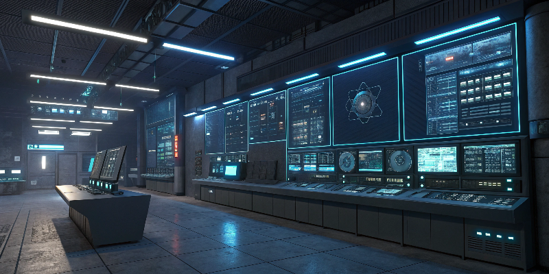 Futuristic control room with LED lighting