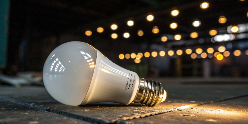 LED light bulb on warehouse floor