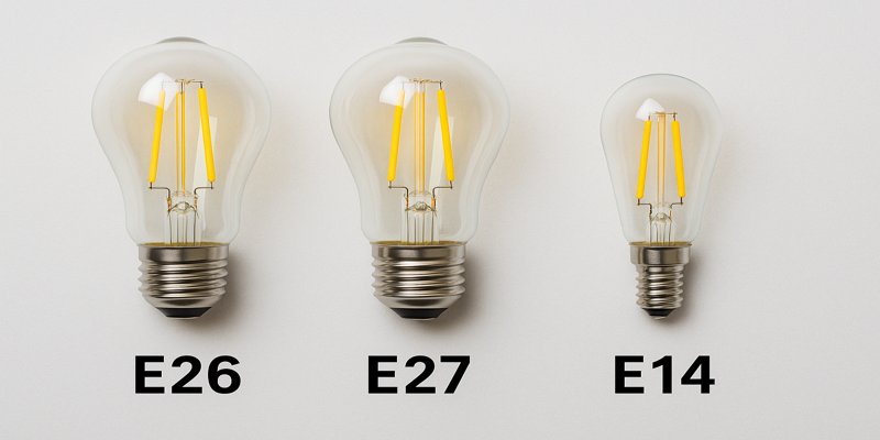 E26 vs E27 vs E14 bulb base types