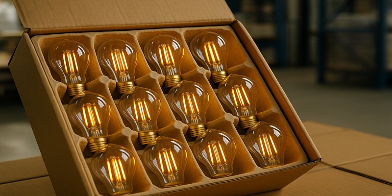 LED filament bulbs in cardboard packaging