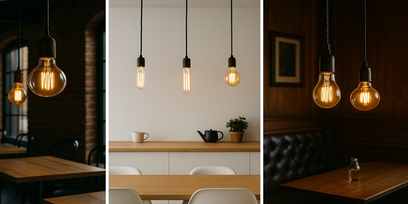 Exposed filament bulbs in commercial spaces