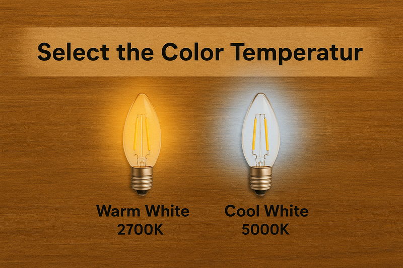 Color Temperature Options Comparison of warm white vs cool white C9 LED bulbs lit side by side