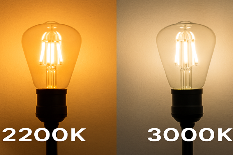 A comparison image showing the lighting effect of different color temperatures, e.g., 2200K vs 3000K