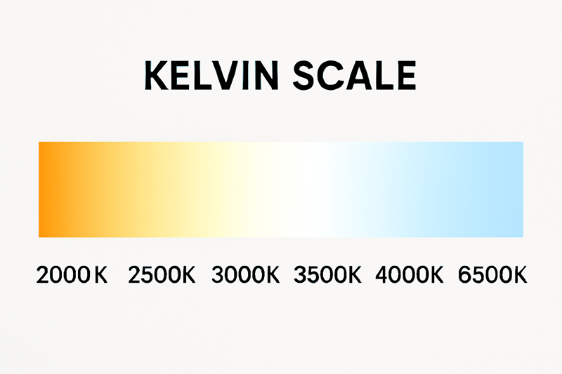 A visual Kelvin scale showing the range from warm amber to cooler whites.