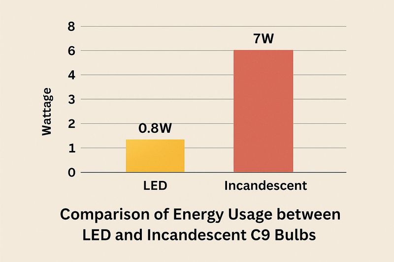 Energy Usage Comparison Comparison of energy usage between LED and incandescent C9 bulbs
