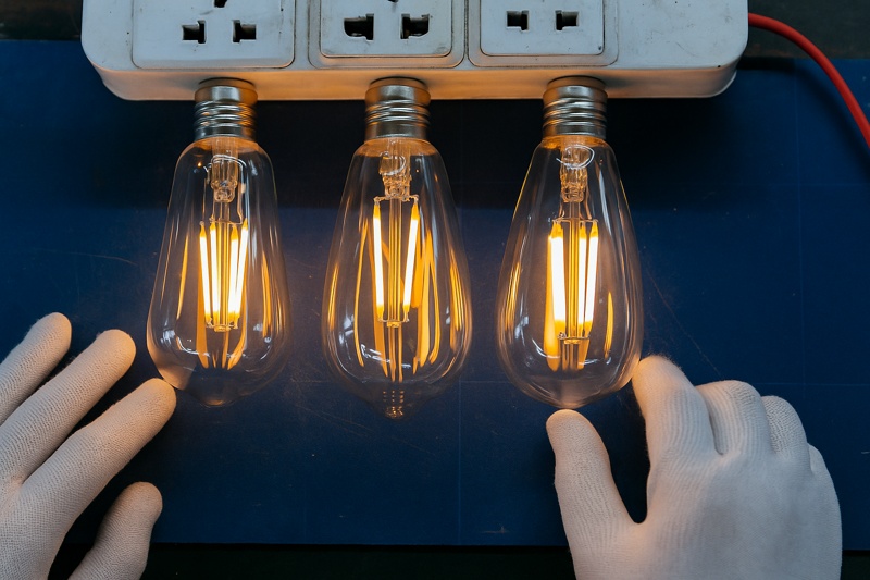 Bulbs being tested before packaging at factory