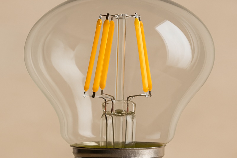 Filament structure close-up inside bulb