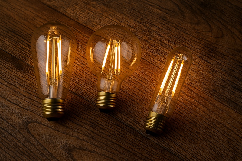 Shape Options ST64, G95, and T45 bulbs side-by-side on wood