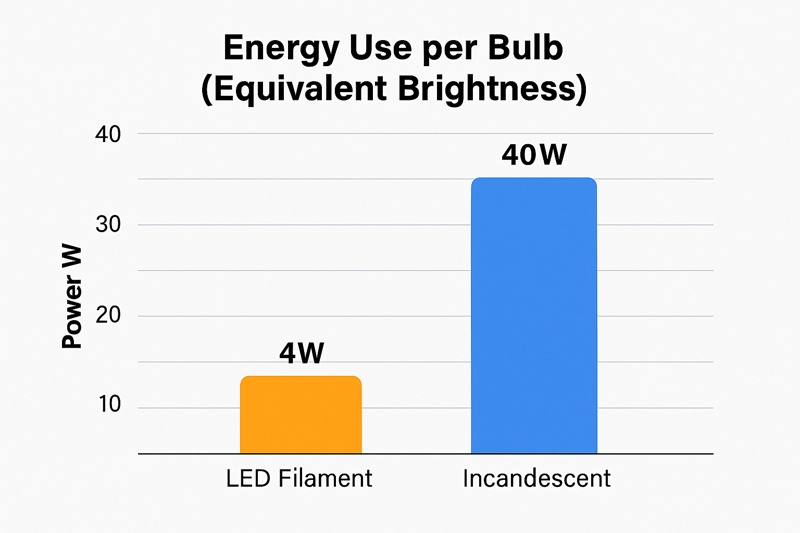Comparison chart: LED vs Incandescent energy use
