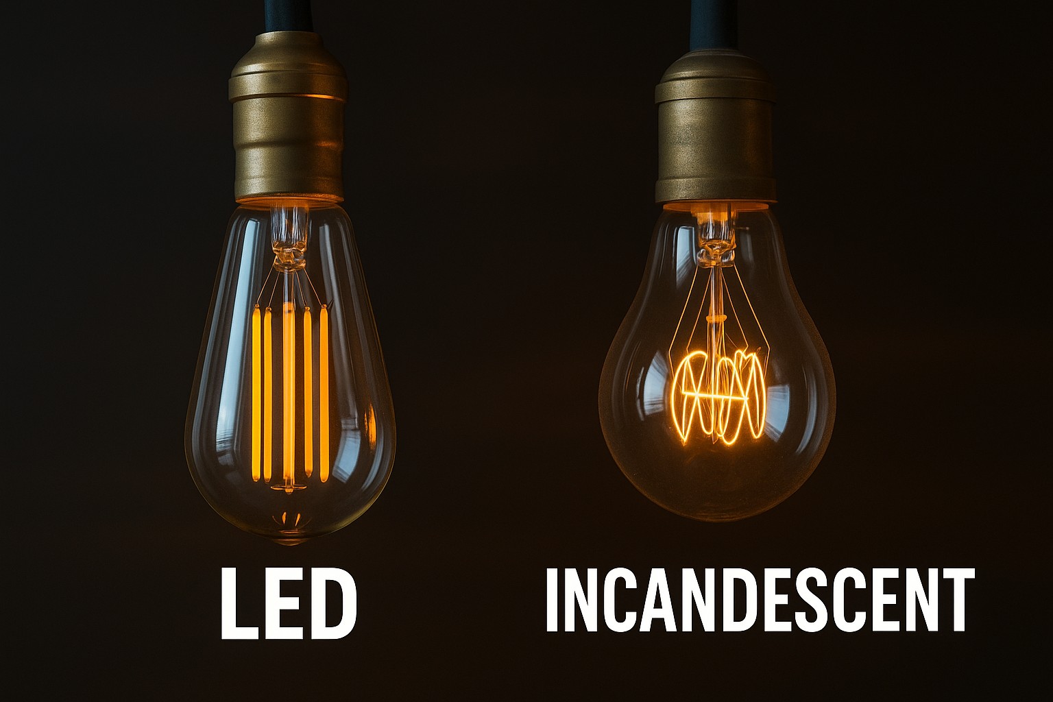 Side-by-side comparison of LED and incandescent vintage bulbs