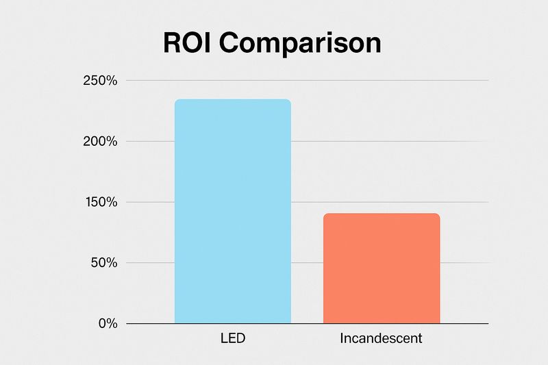 ROI Comparison ROI breakdown between LED and incandescent C9 bulbs