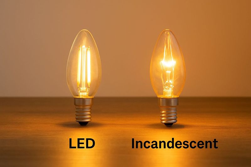 Visual Quality Comparison Visual warmth comparison between LED and incandescent C9 bulbs