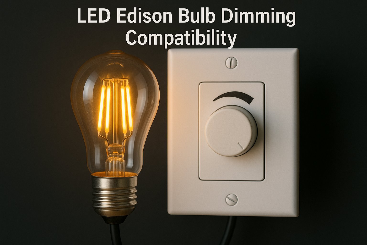 Close-up of LED Edison bulb and dimmer switch