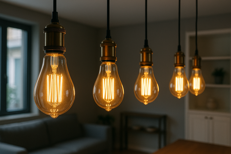 LED Edison bulbs shining brightly in a modern home