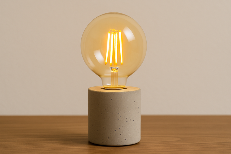 DIY Concrete Lamp with Globe Bulb A minimalist lamp with a cylindrical concrete base and a large G95 globe bulb