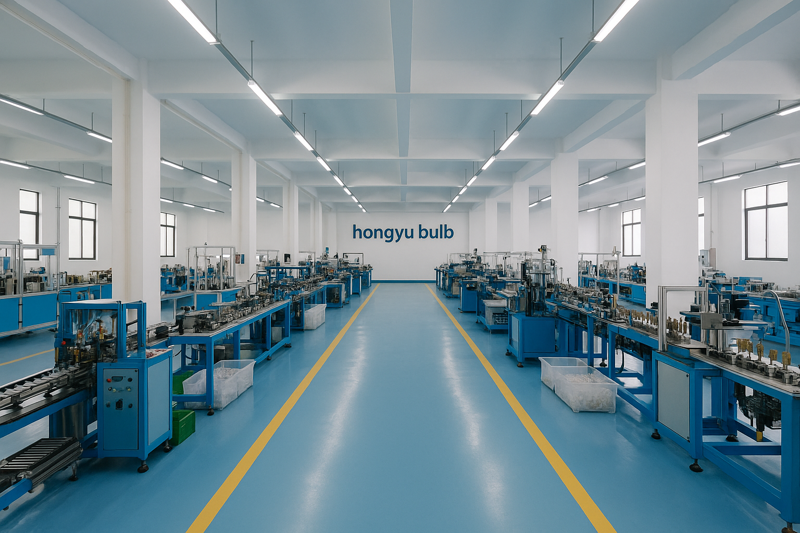 A photo of our clean and organized factory floor at Hongyu Bulb