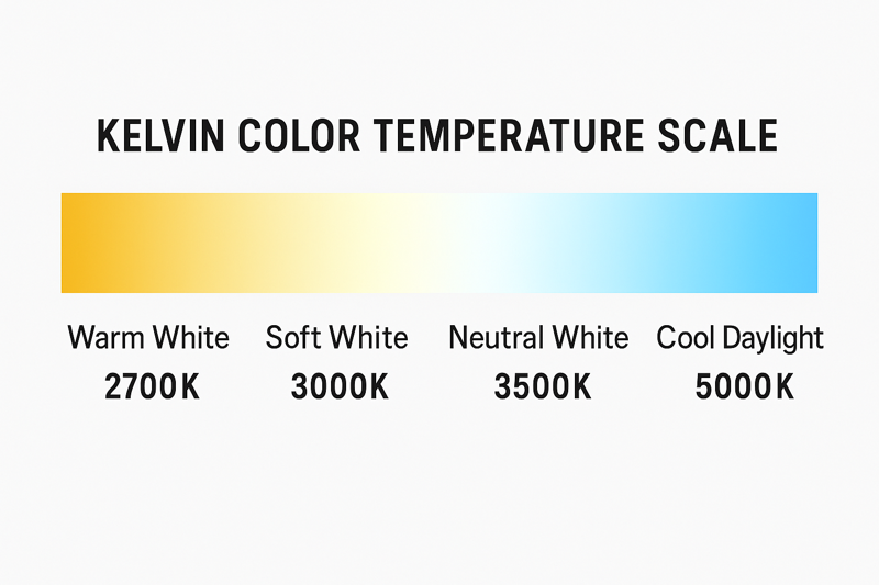 A scale showing different color temperatures from warm yellow to cool blue