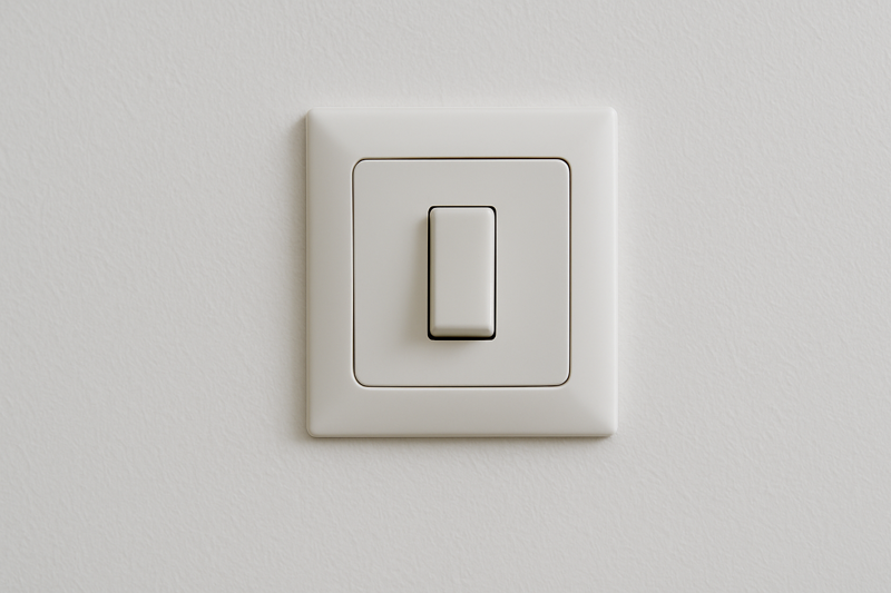 A close-up of a light switch in the off position.