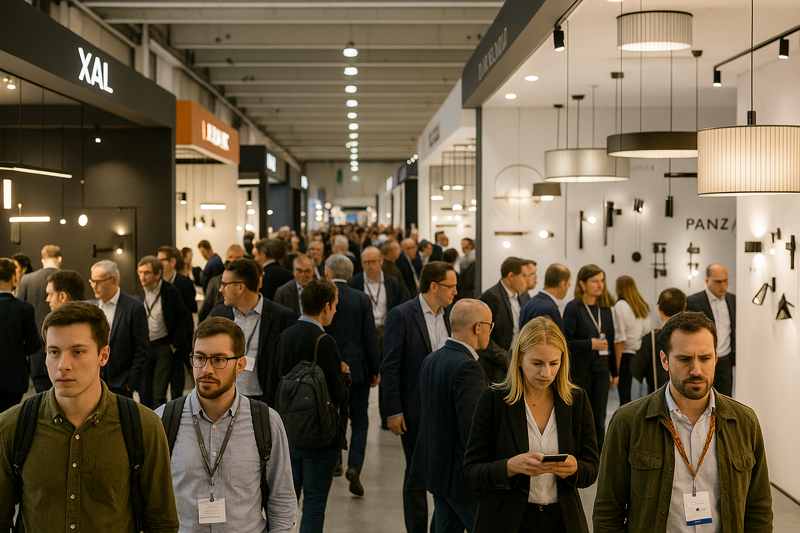 A bustling scene from a major international lighting trade fair