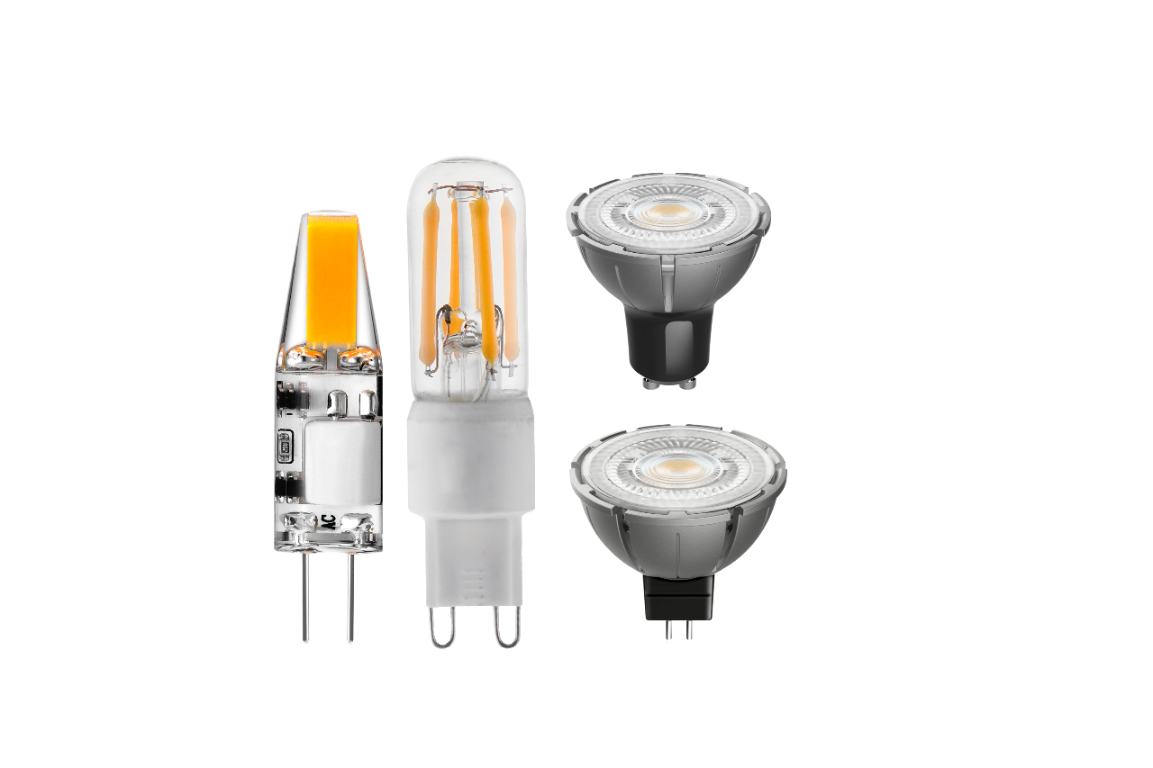 G4, G9, MR11, and MR16 mini LED light bulbs — compact, high-brightness, long-life LED replacements for appliances, fixtures, and small lighting systems.