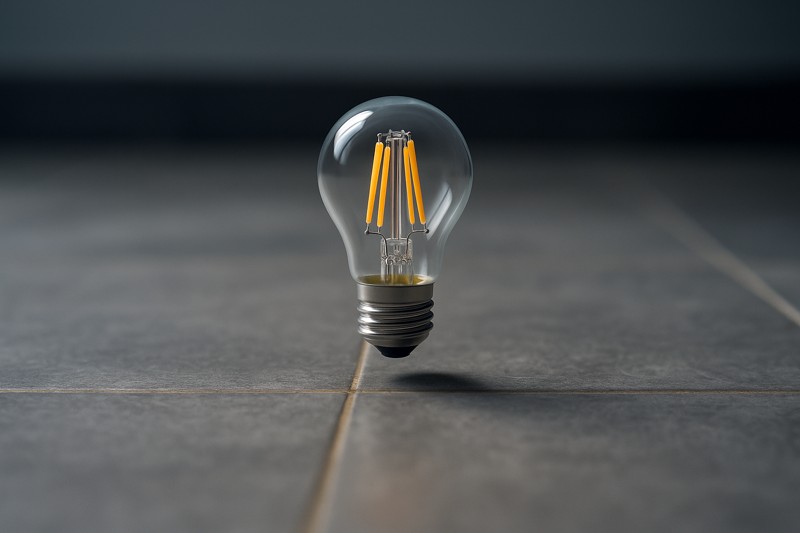 A powerful image showing a Hongyu polycarbonate LED filament bulb being dropped onto a hard tile floor. The bulb is bouncing, clearly undamaged, demonstrating its extreme durability and shatterproof quality.