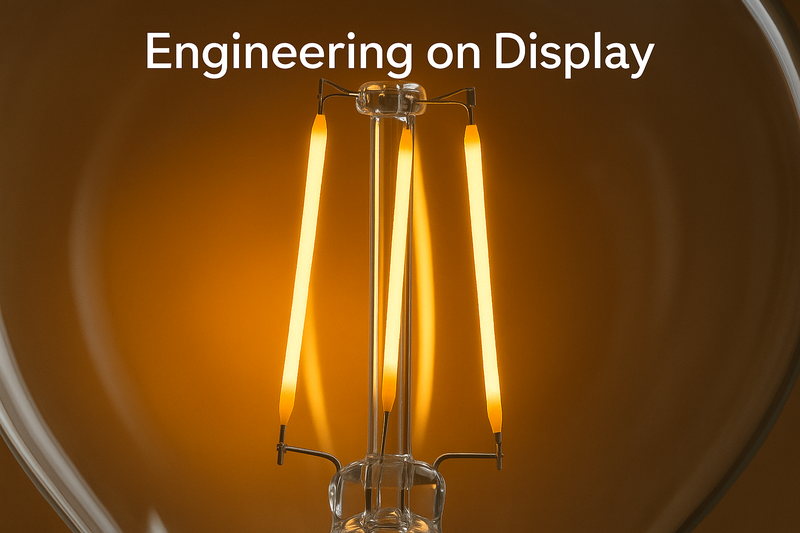 A macro photograph of a Hongyu clear glass bulb. It shows the thin, elegant filaments mounted on a glass stem. There is no messy glue or crooked wires visible.