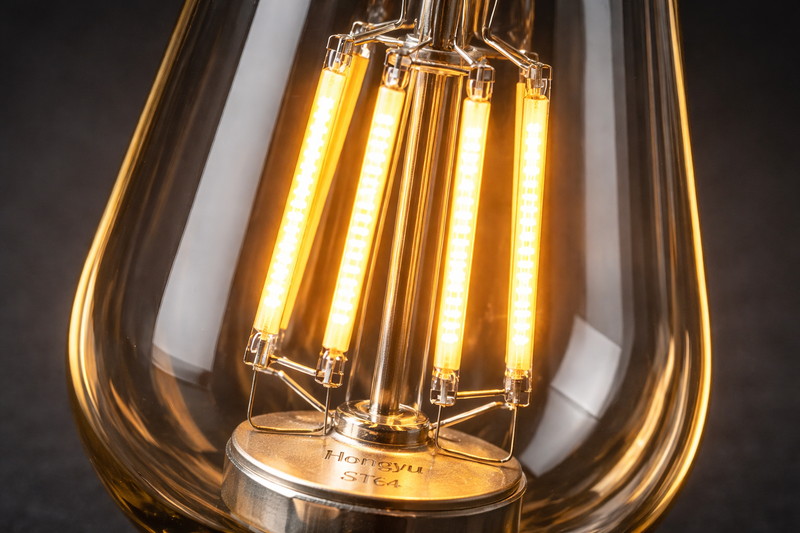 A close-up macro shot of the internal structure of a Hongyu ST64. It highlights the vertical LED columns and the lack of messy glue or wires.