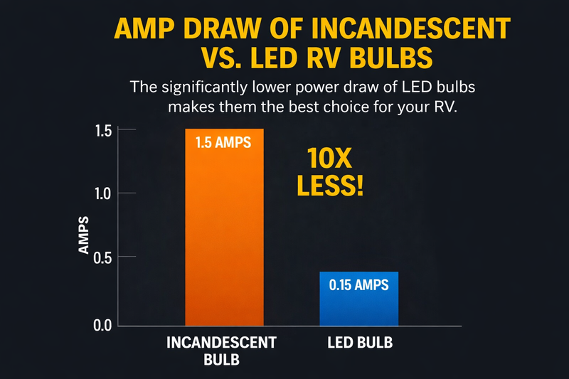 Chart comparing amp draw of incandescent vs LED RV bulbs