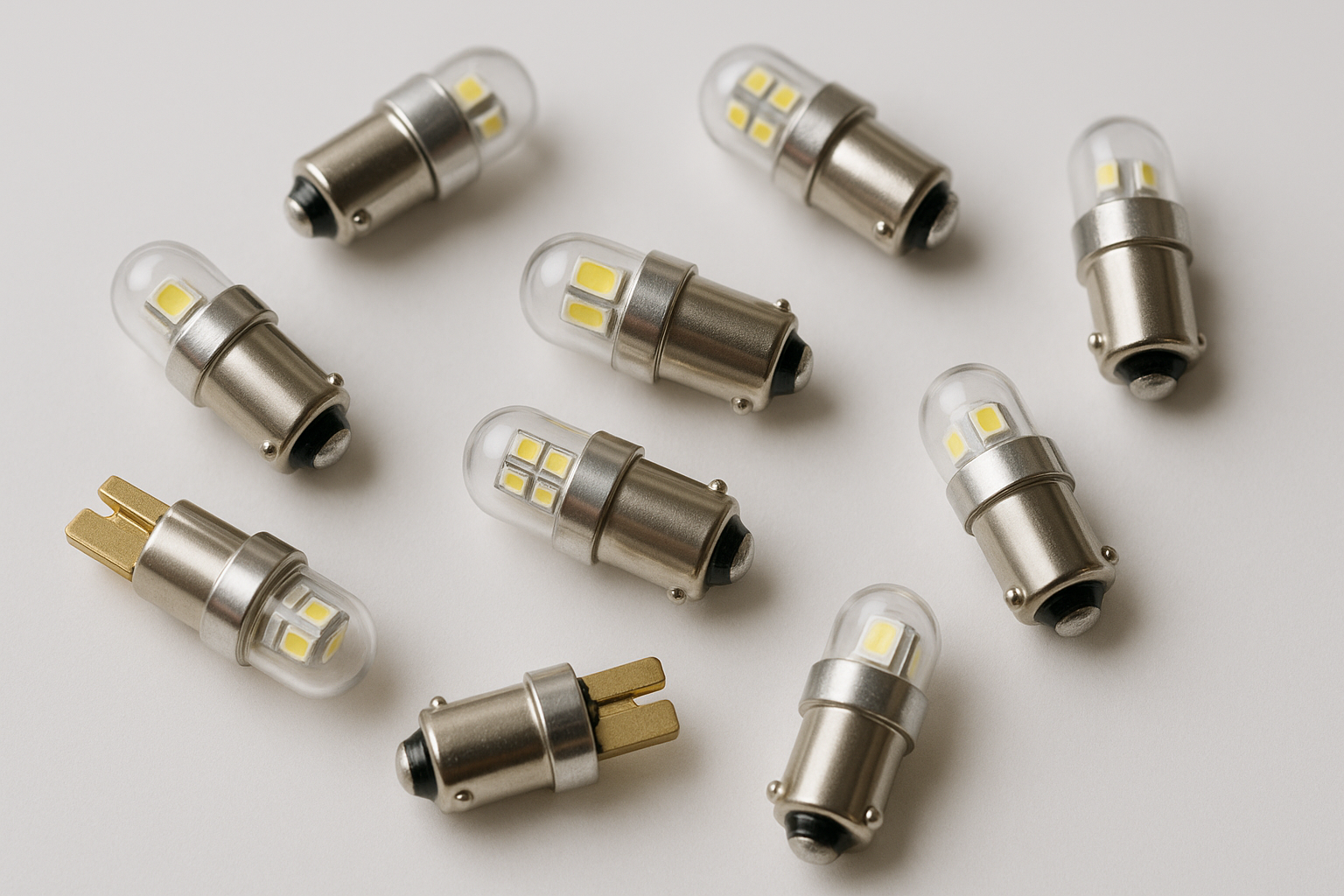 Small LED bulbs on a white surface showing quality review and performance variation