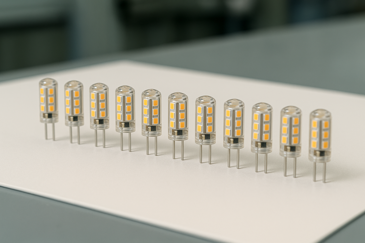 G4 LED lamps on quality inspection surface showing product review process