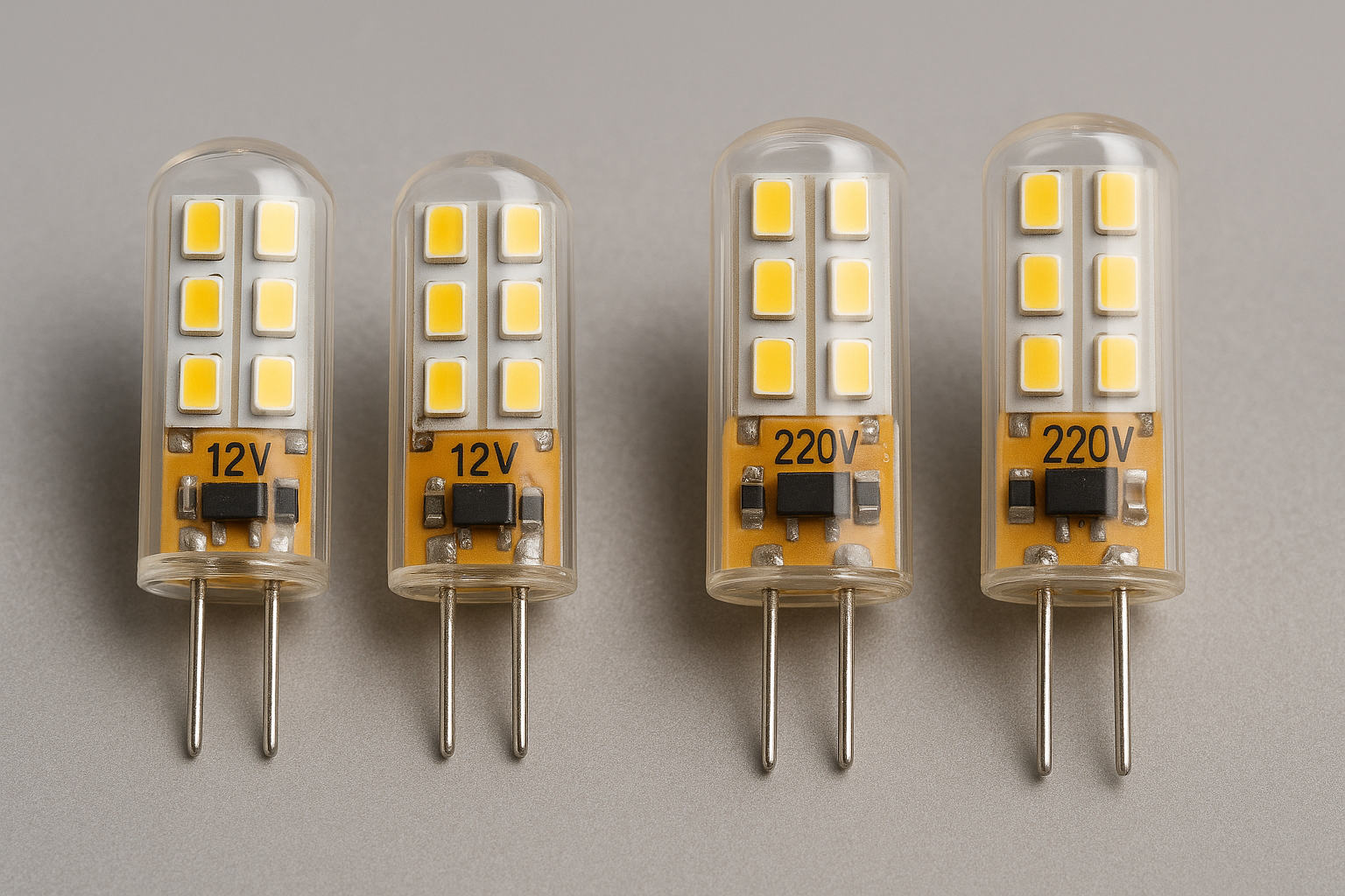 G4 LED lamp voltage markings showing different voltage variants available