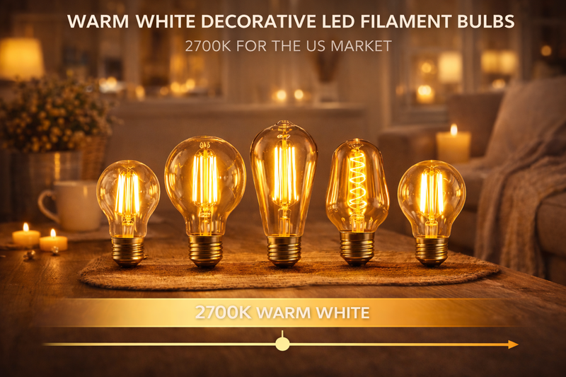Decorative LED filament bulbs for the US residential and hospitality market at 2700K