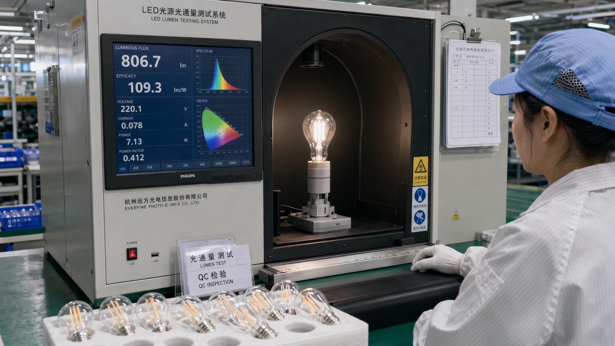 Wattage and lumen output testing for PS oversized LED filament bulbs