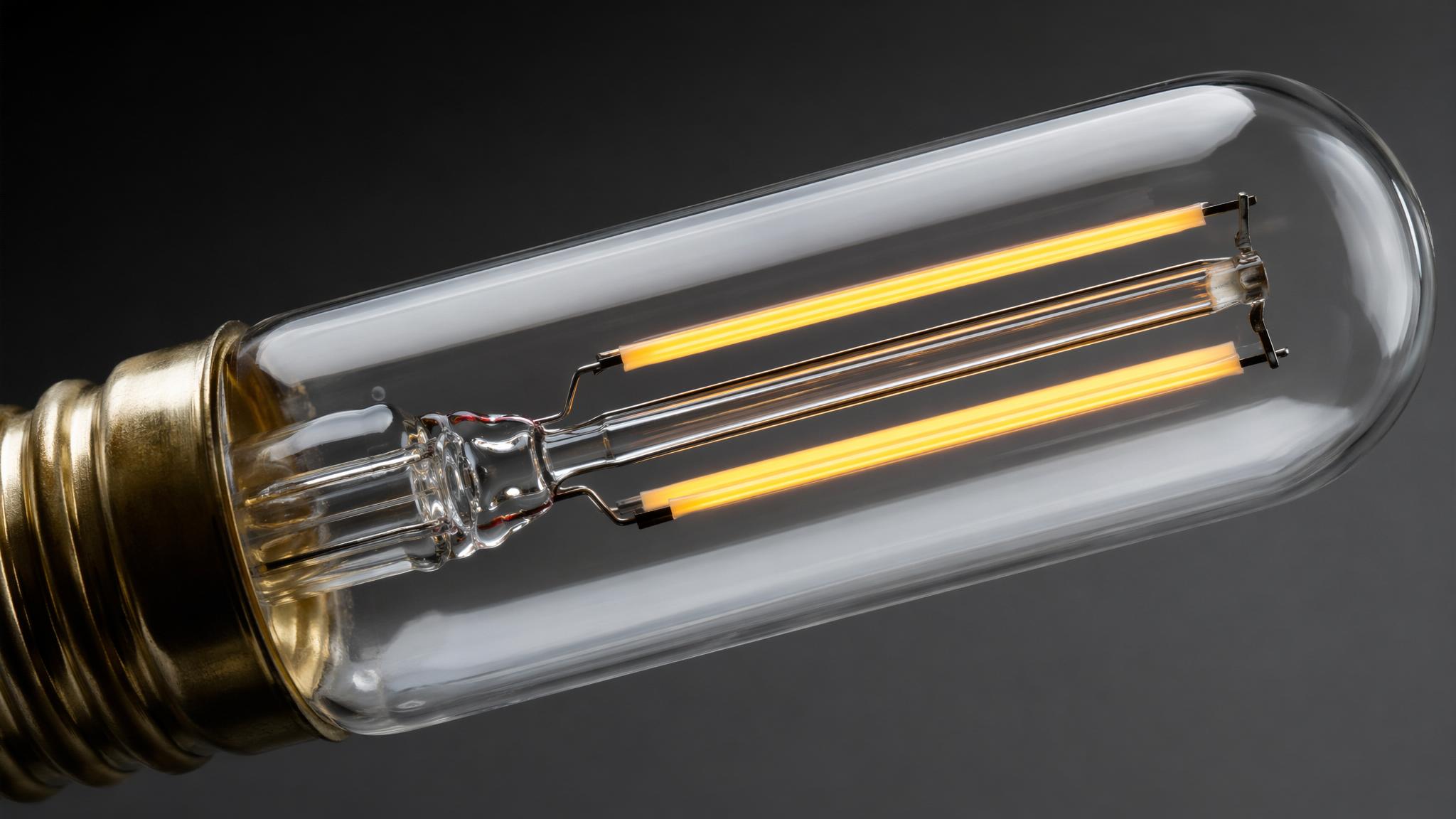T45 tubular LED filament bulb glass and filament structure detail