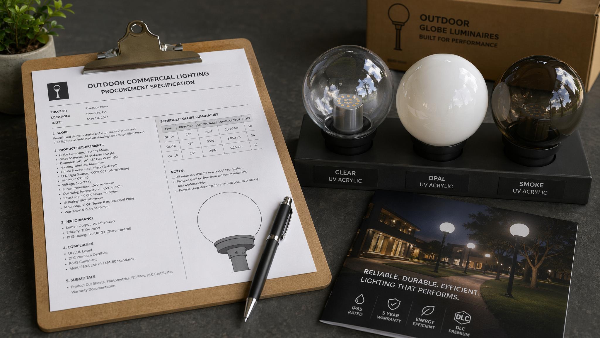 Outdoor commercial G40 globe LED filament bulb specification checklist