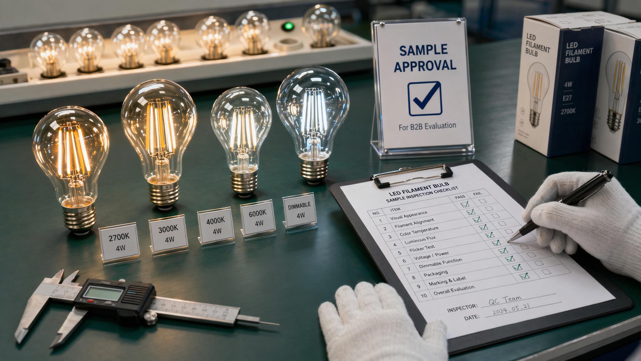 Sample review checklist for squirrel cage and multi-filament LED bulbs