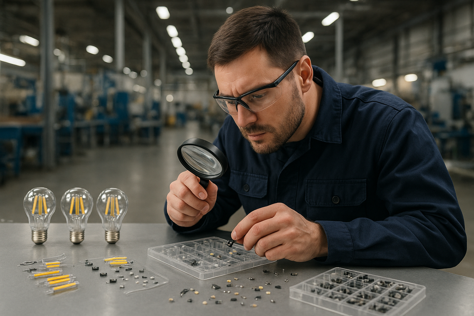 LED filament bulb component inspection for counterfeit detection