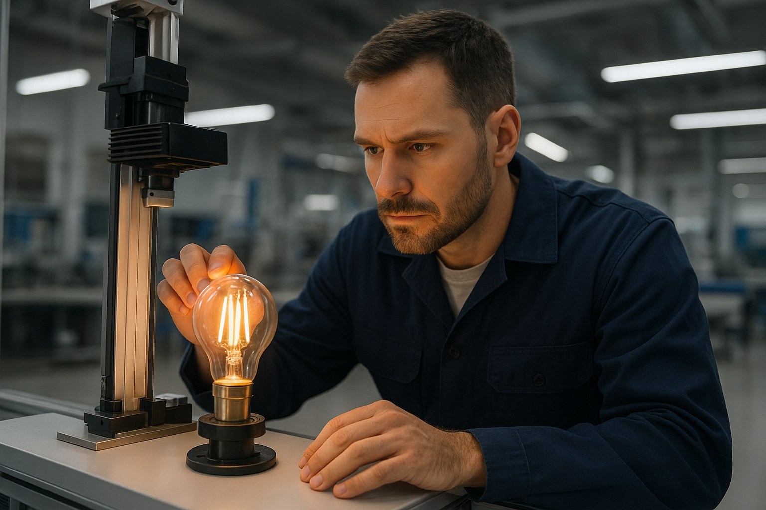 LED bulb sample testing on factory light test bench