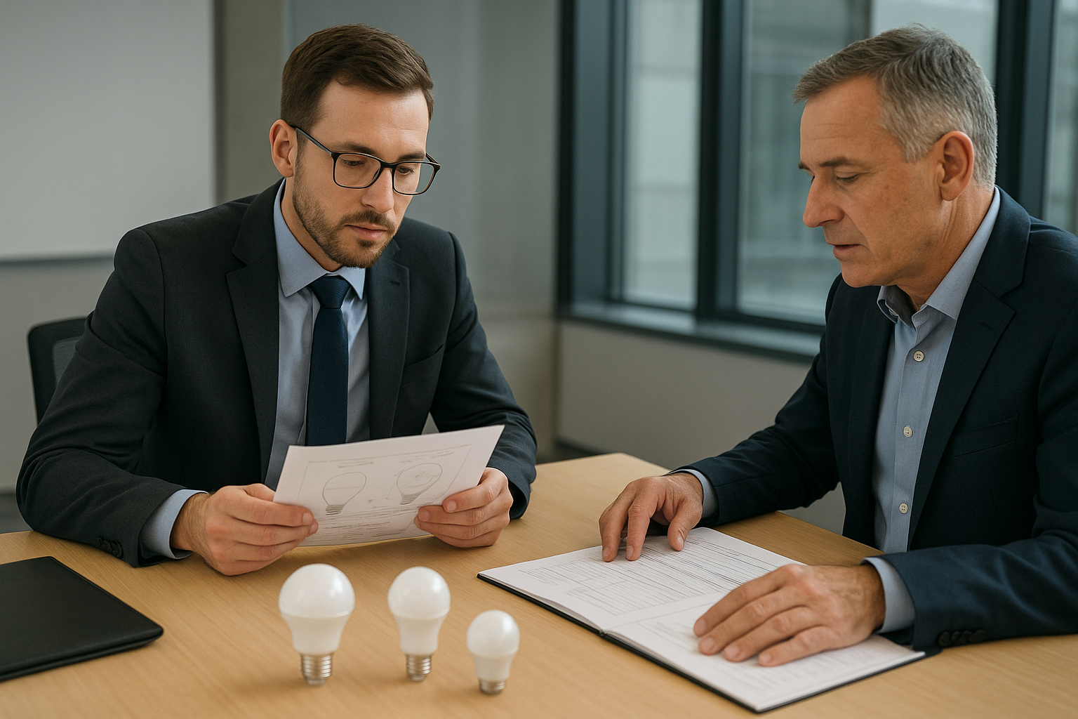 B2B buyer reviewing LED bulb supplier specifications