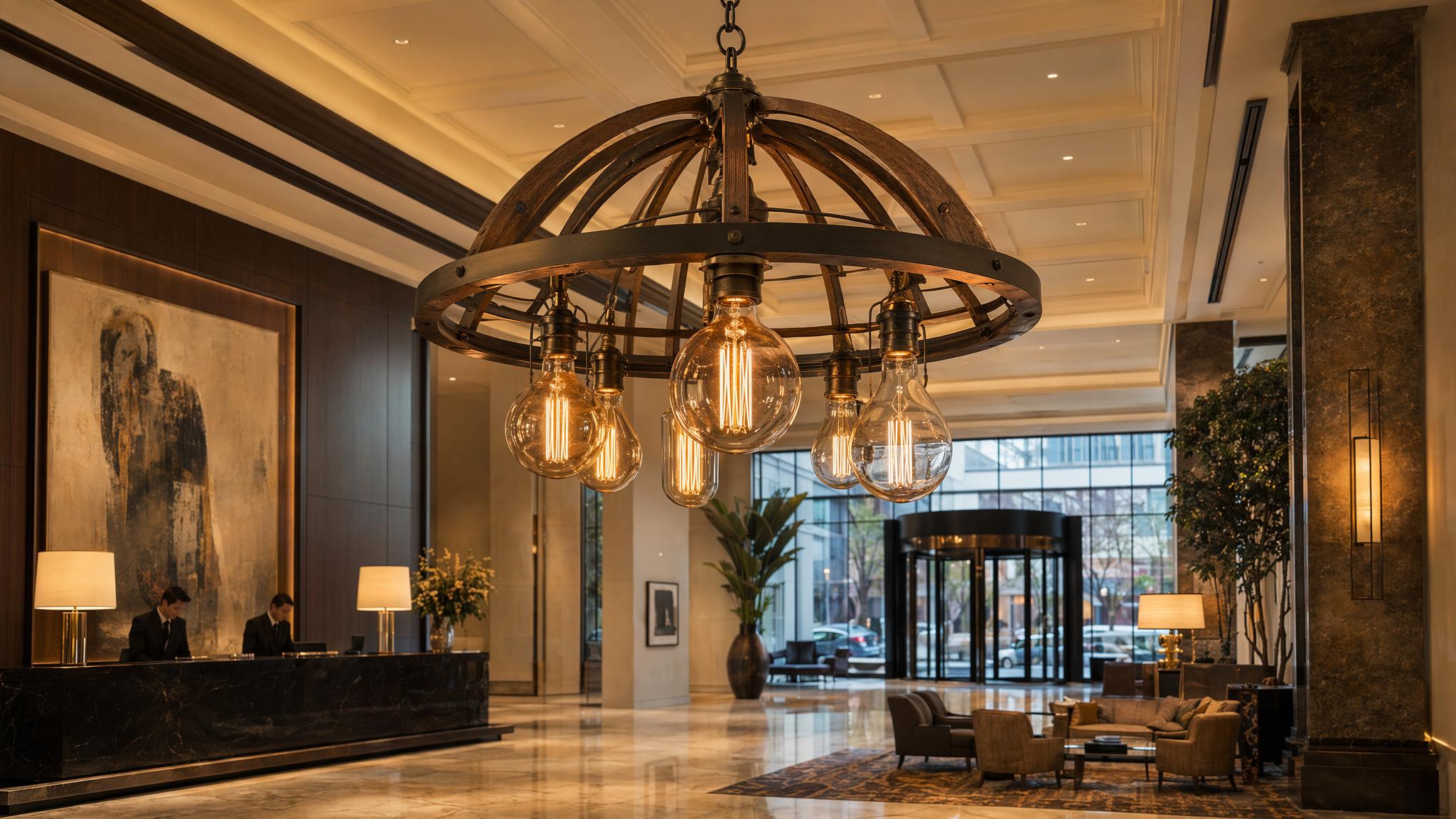 PS52 and PS60 LED filament bulbs in large decorative pendant fixtures