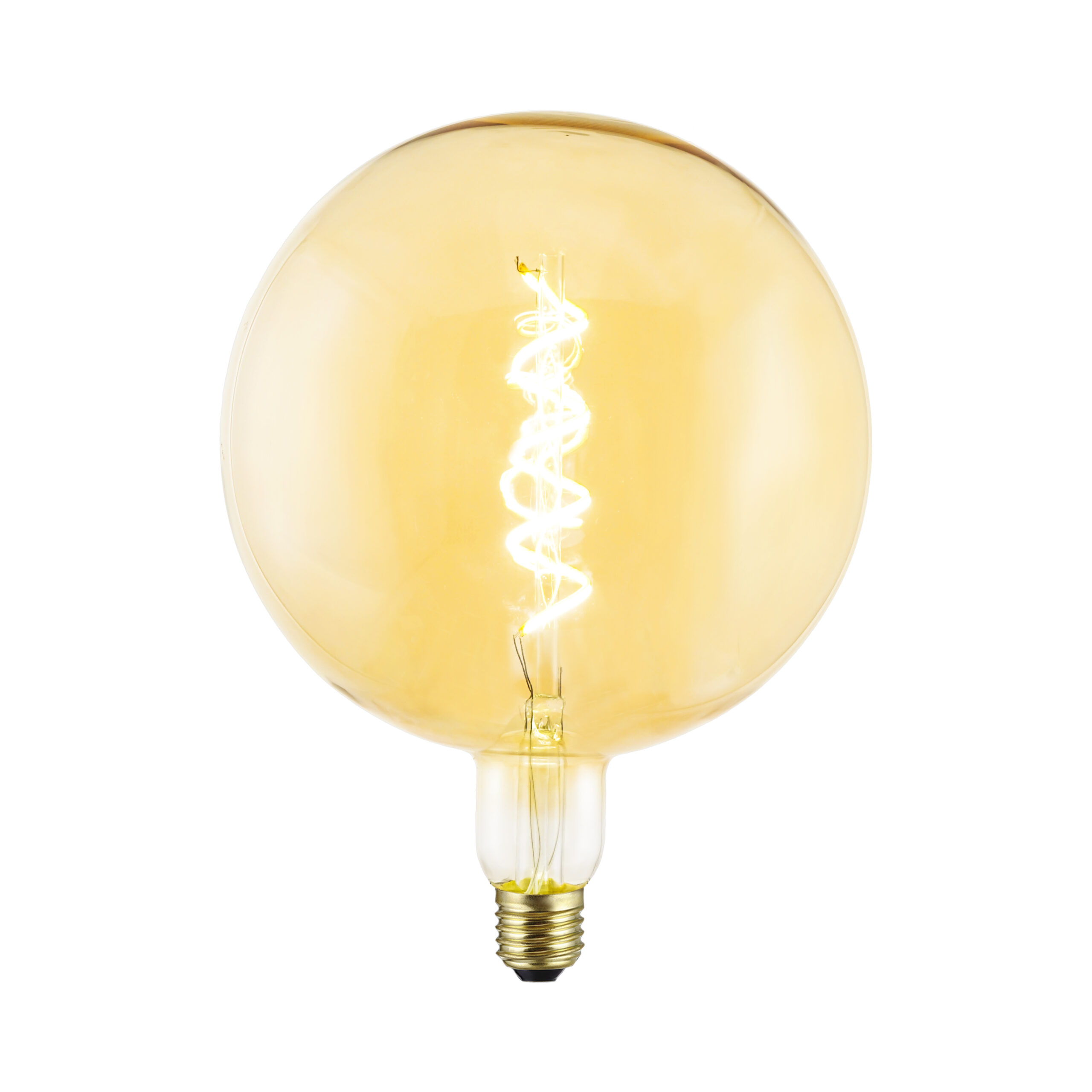 Large G200 globe LED filament bulb beside standard A60 and G95 bulbs showing size contrast