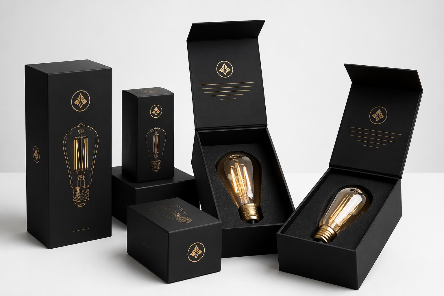 Premium custom branded LED filament bulb packaging boxes for private label OEM wholesale