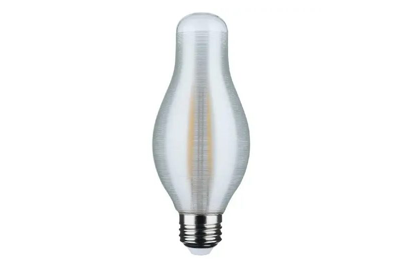 Satin spun decorative LED bulb with linear textured finish